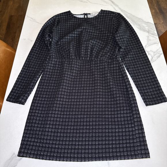 Ann Taylor Loft Black Long Sleeve Embroidered Stretch Knit Dress Womens Size M - Picture 1 of 12